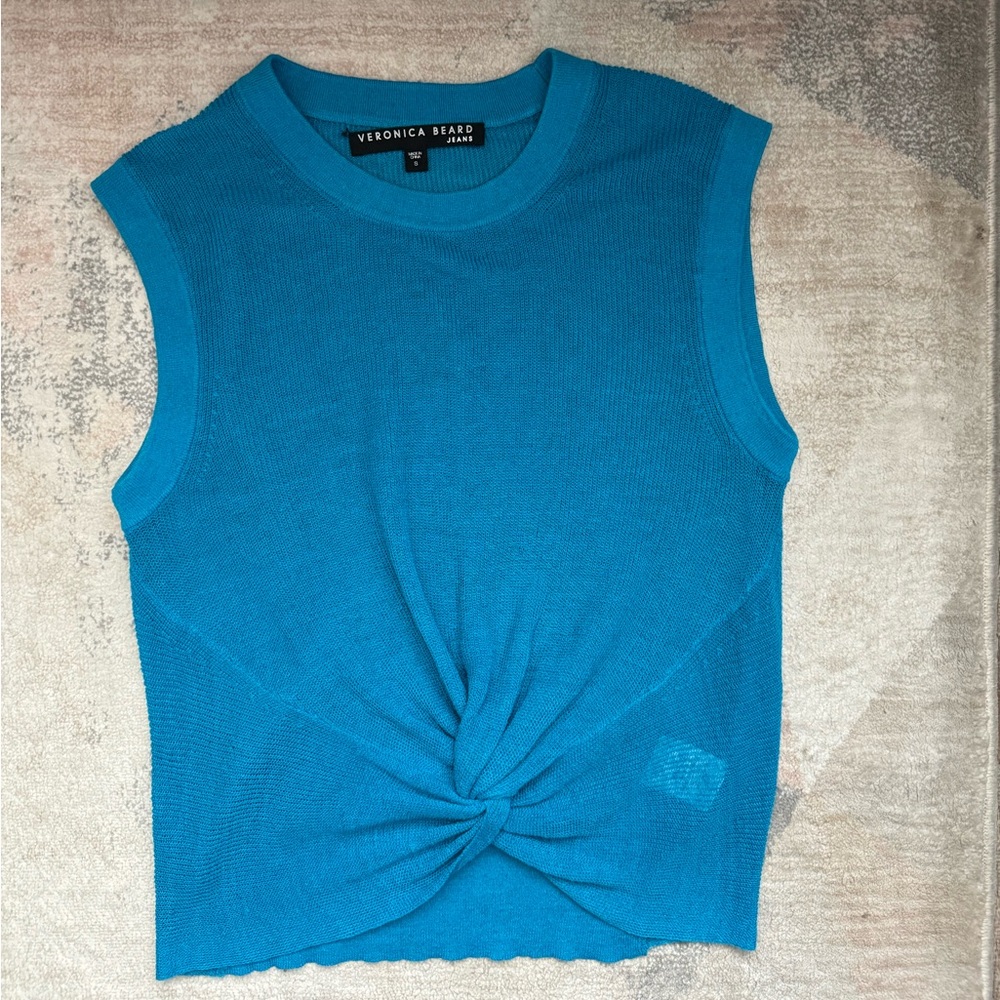 Veronica Beard Kellen Linen Teal Twist Tank Top